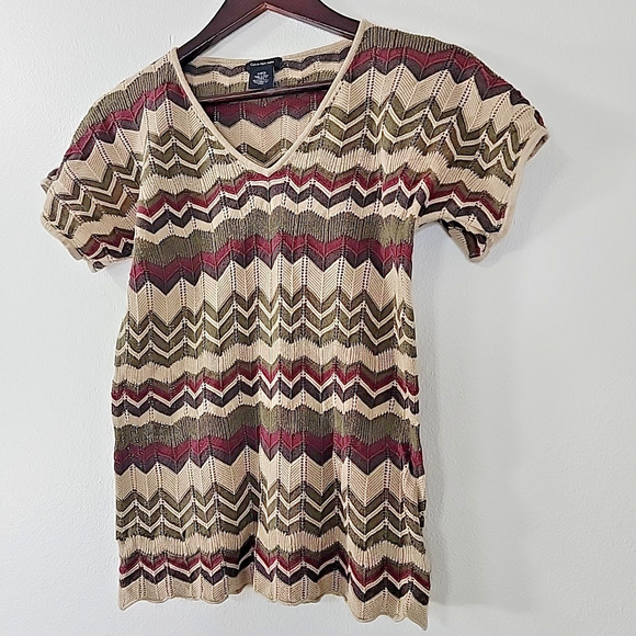 Calvin Klein Women’s Small Chevron Knit Sweater Top Y2K Style Short Sleeve - Picture 2 of 7